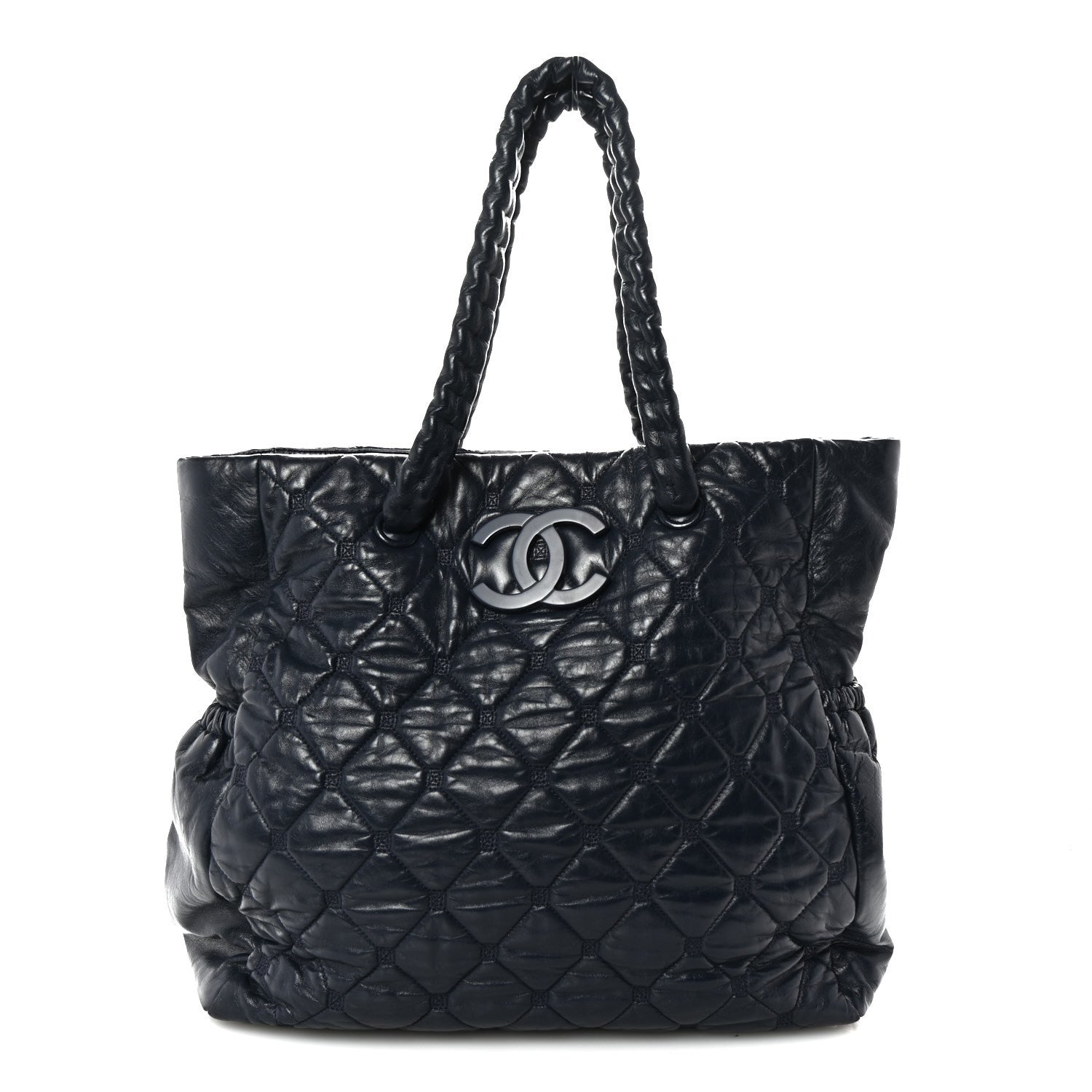 Lambskin Quilted Hidden Chain Tote Navy