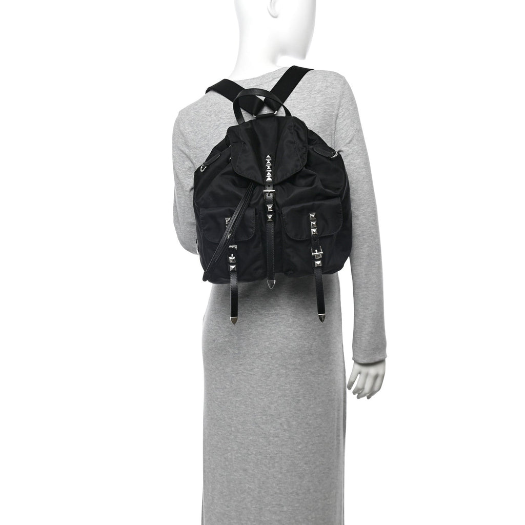 Nylon New Vela Studded Backpack Black