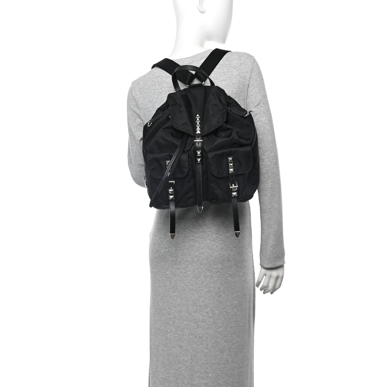 Nylon New Vela Studded Backpack Black