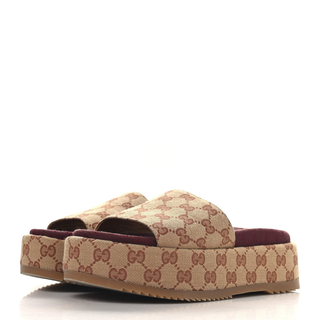 Canvas GG Monogram Angelina Platform Slide Sandals 37 Beige Ruggine