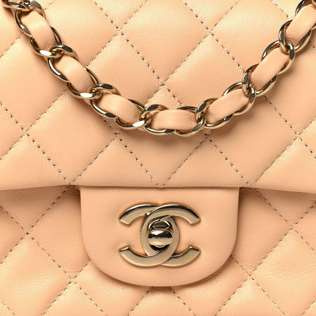 Lambskin Quilted Mini Rectangular Flap Beige