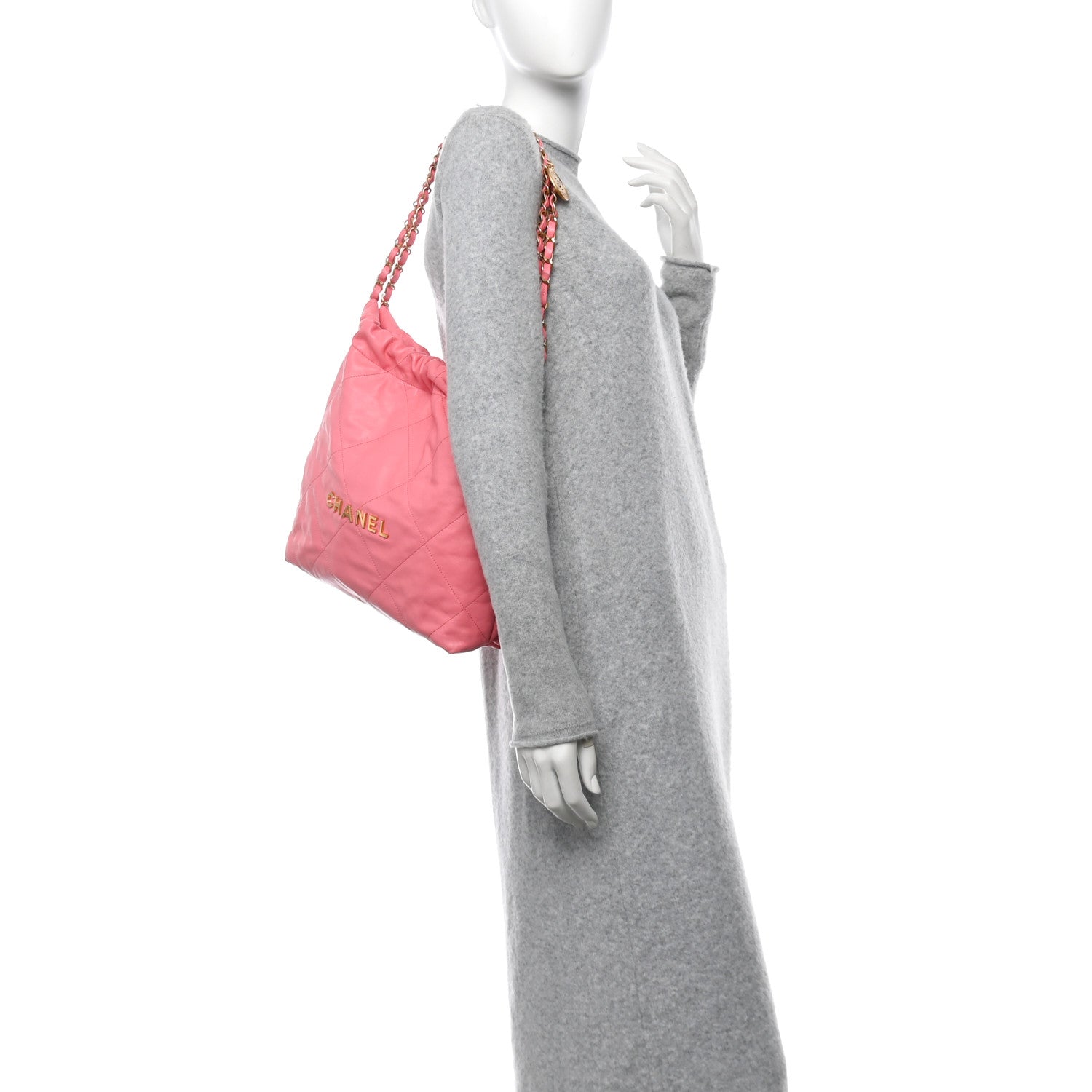 Shiny Calfskin Quilted Small Chanel 22 Coral Pink