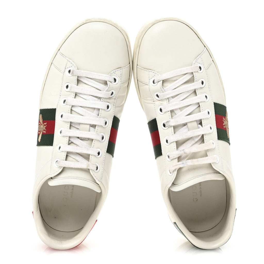 Calfskin Ayers Bee Embroidered Womens Ace Sneakers 36.5 White Green