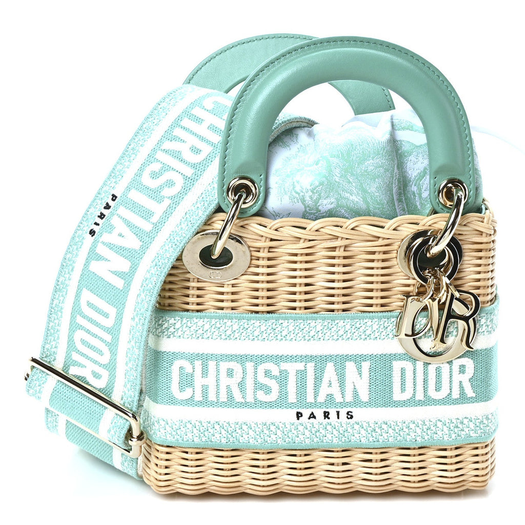 Wicker Oblique Mini Lady Dior Bag Aquamarina