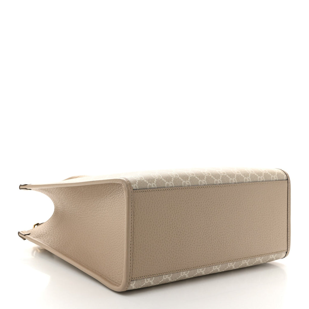 GG Supreme Monogram Textured Dollar Calfskin Small Retro Interlocking G Tote Bag Beige Mystic White Oatmeal
