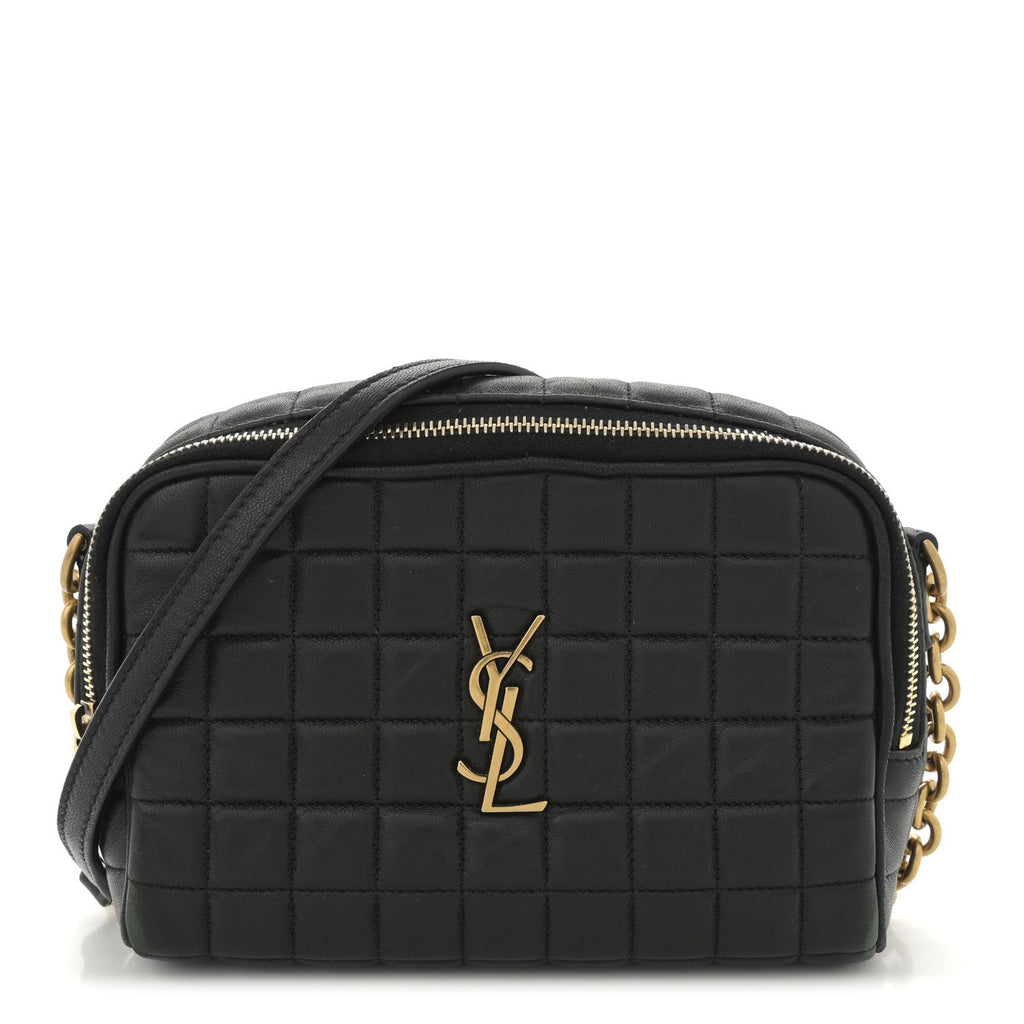 Lambskin Carre Quilted Cassandre Mini Camera Bag Black