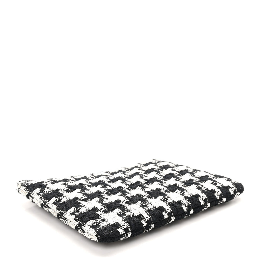 Tweed Quilted Medium Cosmetic Pouch Black Ecru White