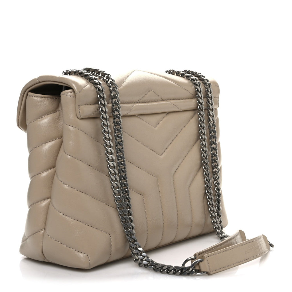 Calfskin Y Quilted Monogram Small Loulou Chain Satchel Nude Powder