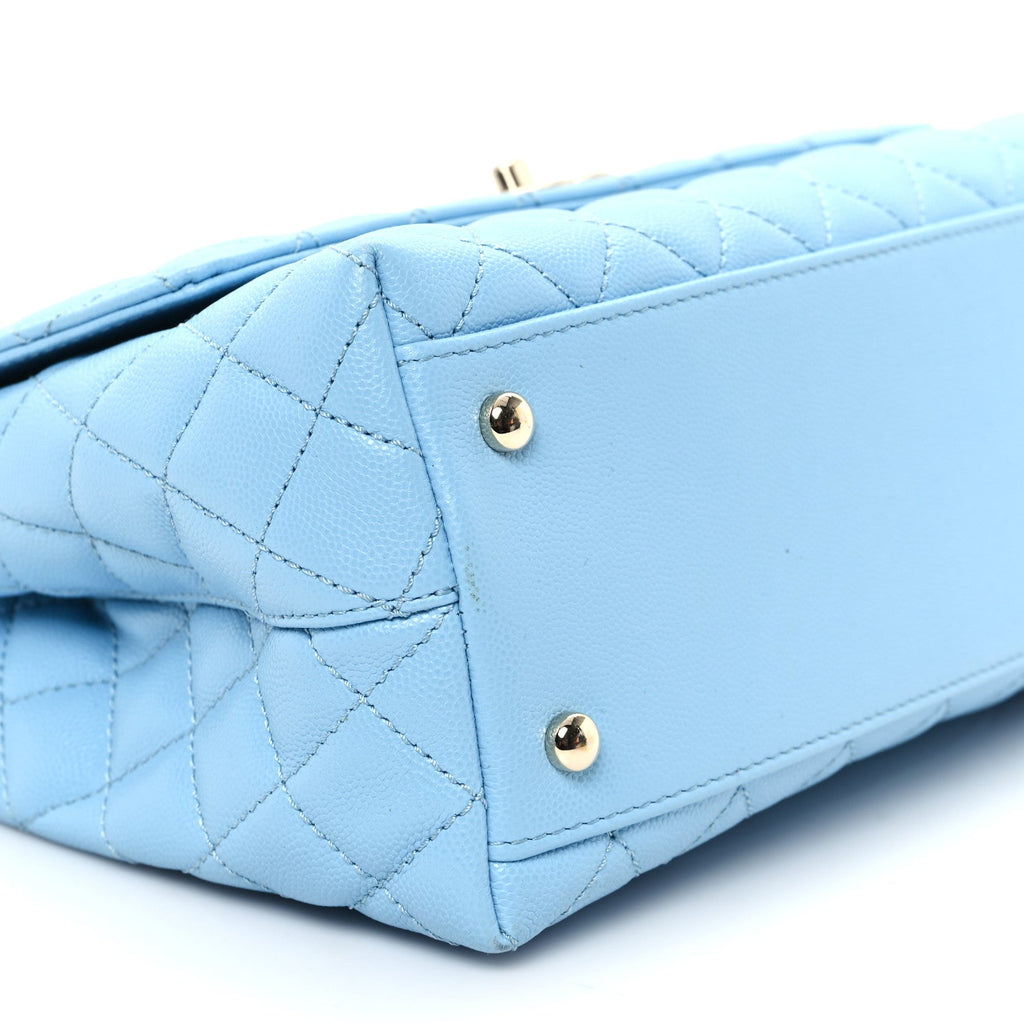 Caviar Quilted Small Coco Chain Handle Flap Blue