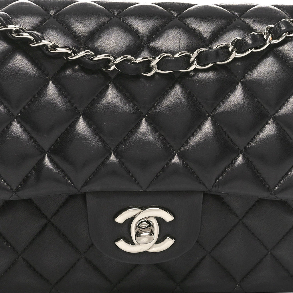 Lambskin Quilted Medium Double Flap Black