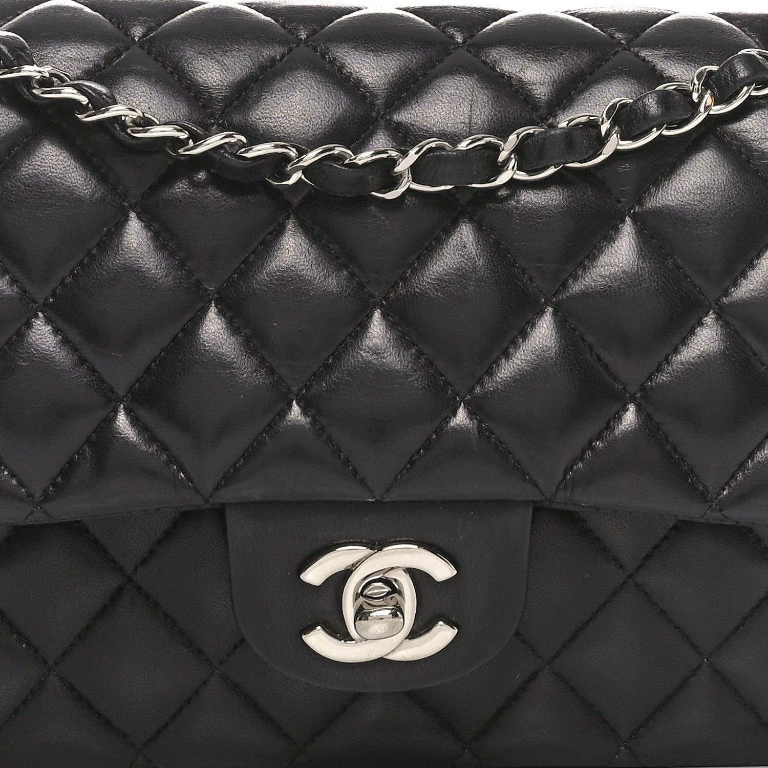 Lambskin Quilted Medium Double Flap Black