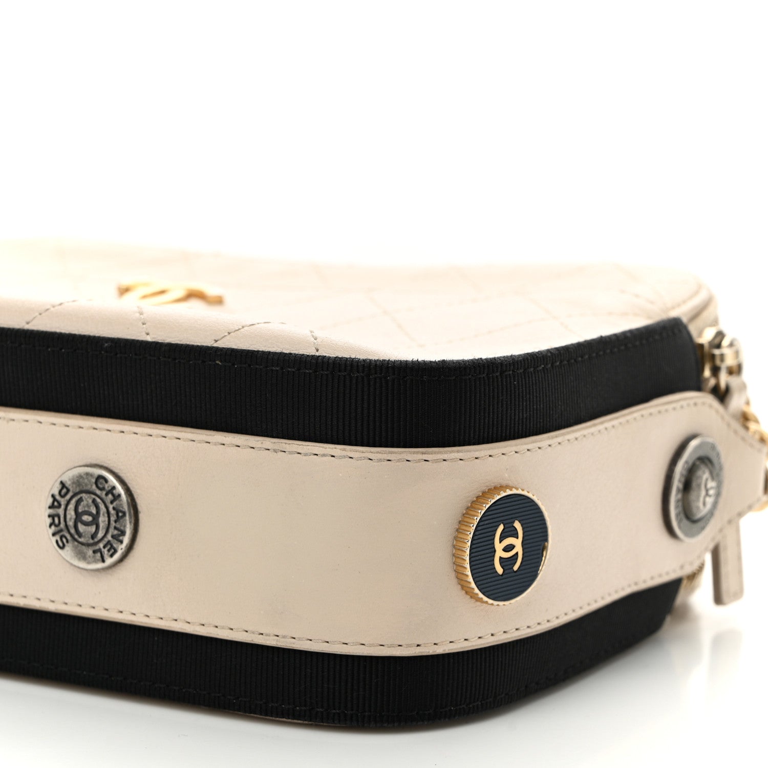 Calfskin Grosgrain Stitched Button Up Camera Case Light Grey