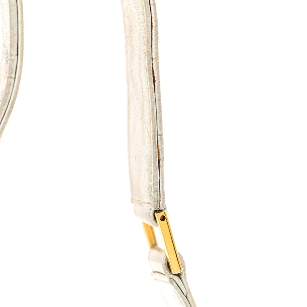 Metallic Goatskin Quilted Square Flap Shoulder Bag Silver