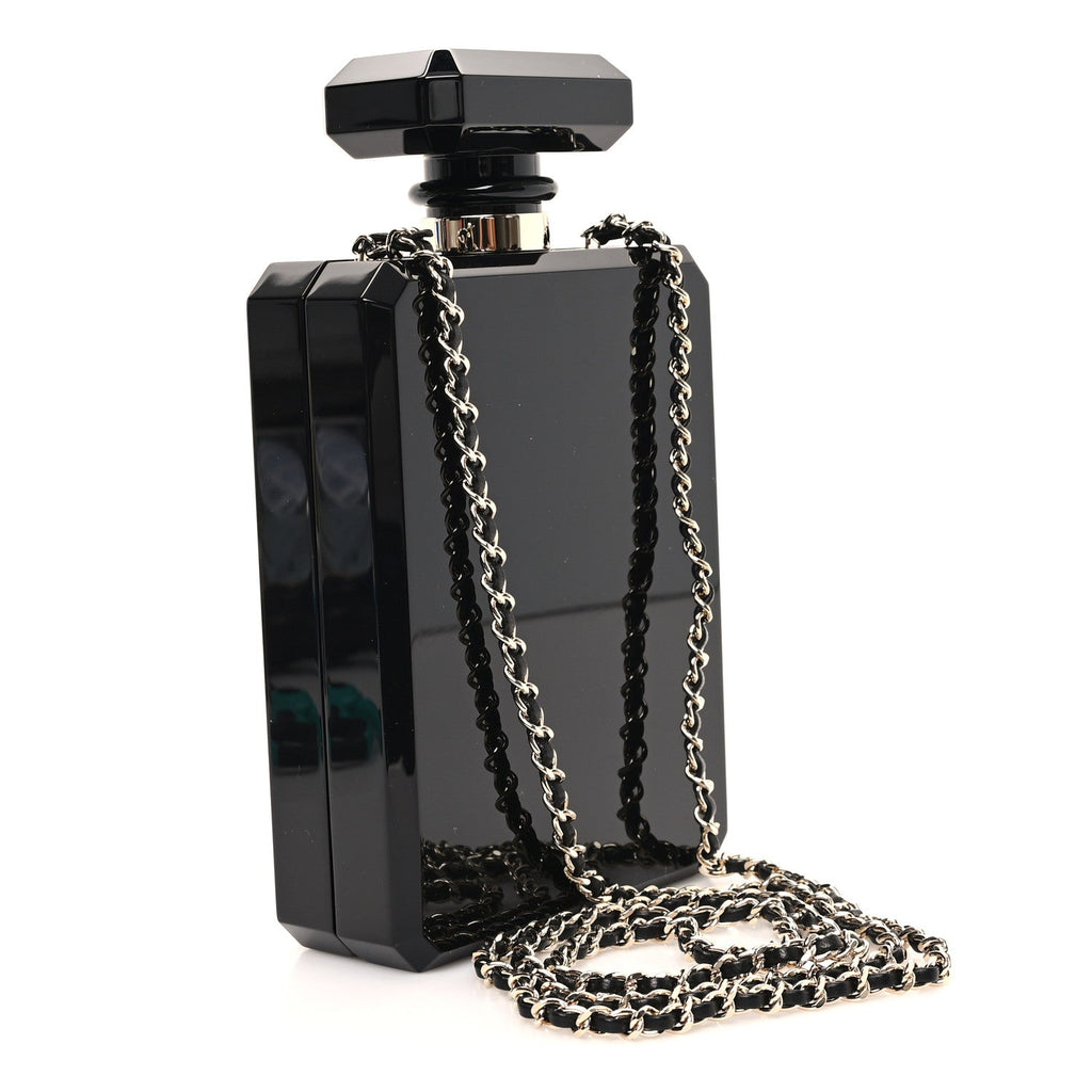 Plexiglass Perfume Bottle Clutch Black Gold