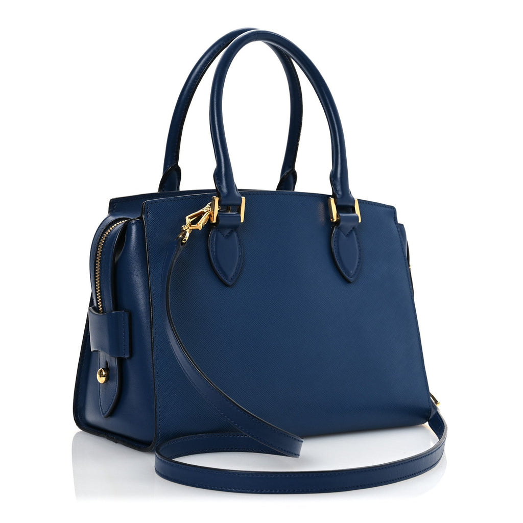 Saffiano Soft Calfskin Double Handle Satchel Bluette