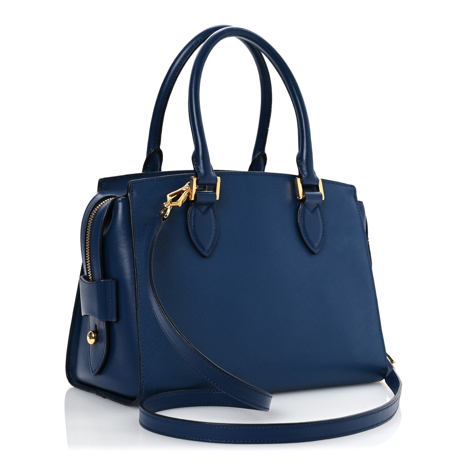 Saffiano Soft Calfskin Double Handle Satchel Bluette