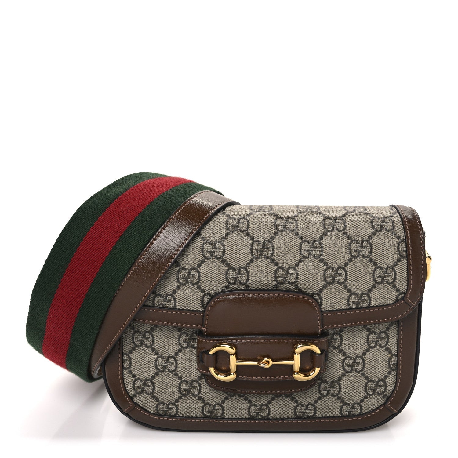 GG Supreme Monogram Web Mini Horsebit 1955 Shoulder Bag Beige Brown Sugar