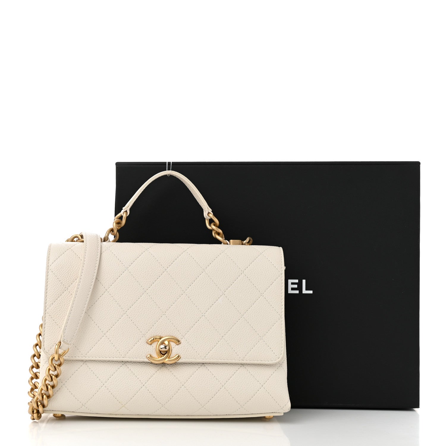 Grained Calfskin Small Stitched Flap White