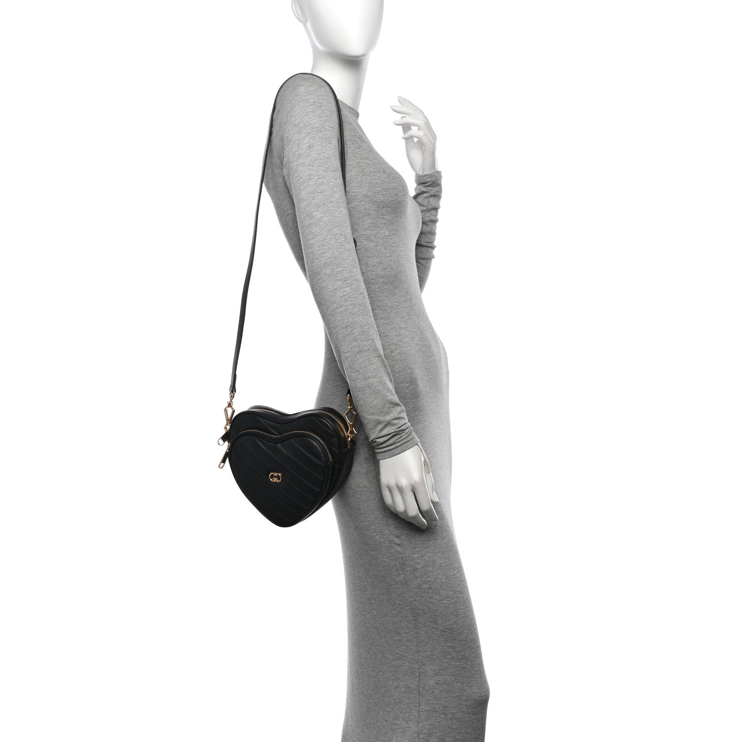 Calfskin Matelasse Diagonal Mini Interlocking G Heart Shoulder Bag Black