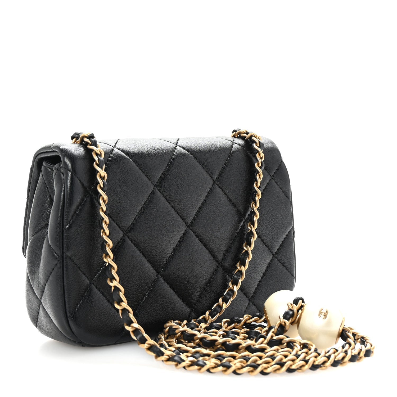 Lambskin Quilted Pearl Small Flap Black