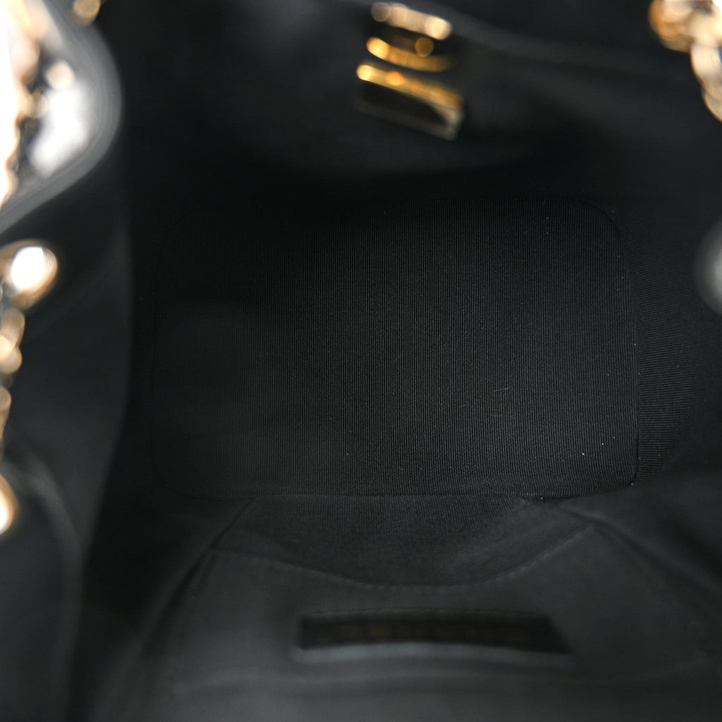 Glazed Aged Calfskin Quilted Small Duma Drawstring Backpack Black