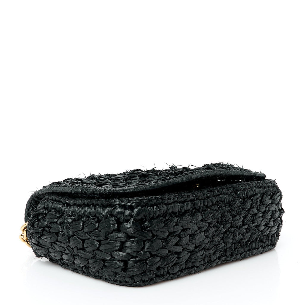 Yarn Raffia Effect Crochet Logo Shoulder Bag Black