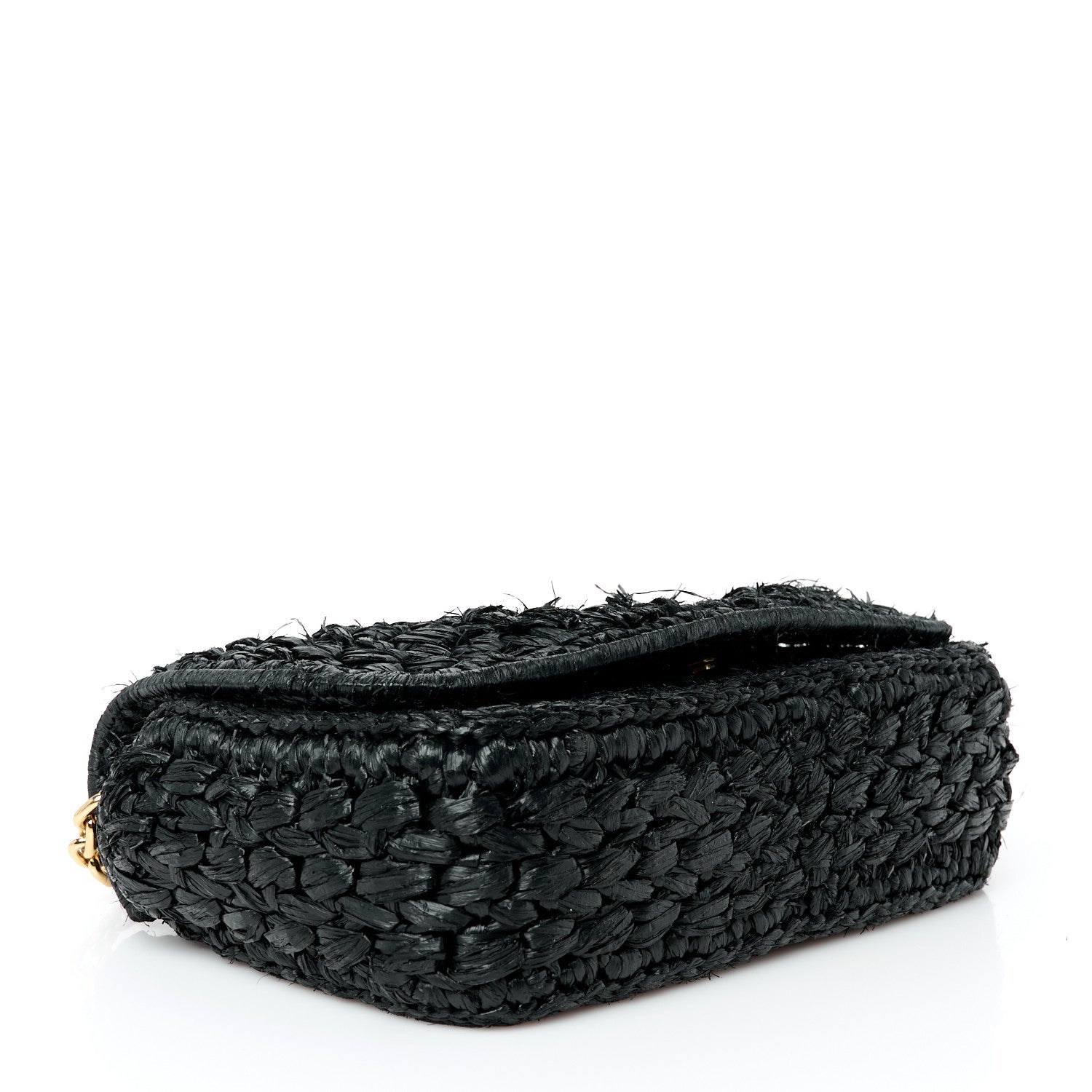 Yarn Raffia Effect Crochet Logo Shoulder Bag Black