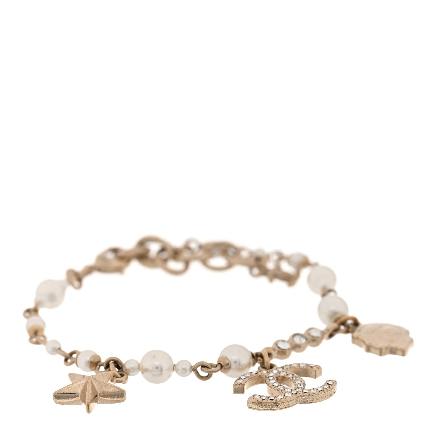 Pearl Crystal CC Star Bracelet Gold