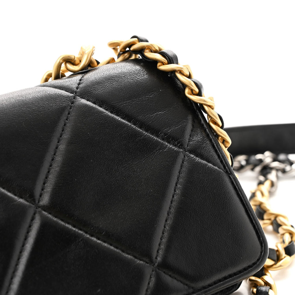 Lambskin Quilted Chanel 19 Wallet On Chain WOC Black