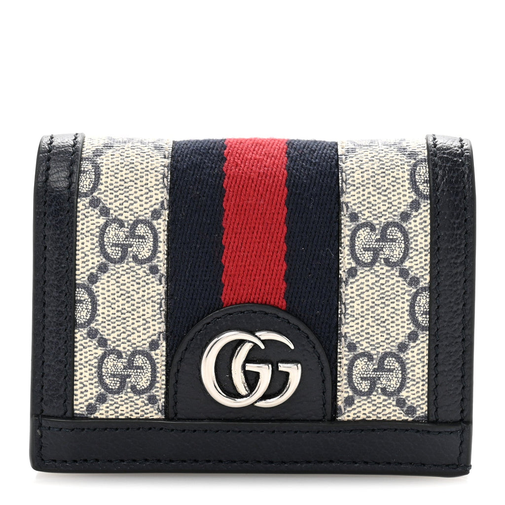 GG Supreme Monogram Textured Dollar Calfskin Web Ophidia  Case Beige Blue