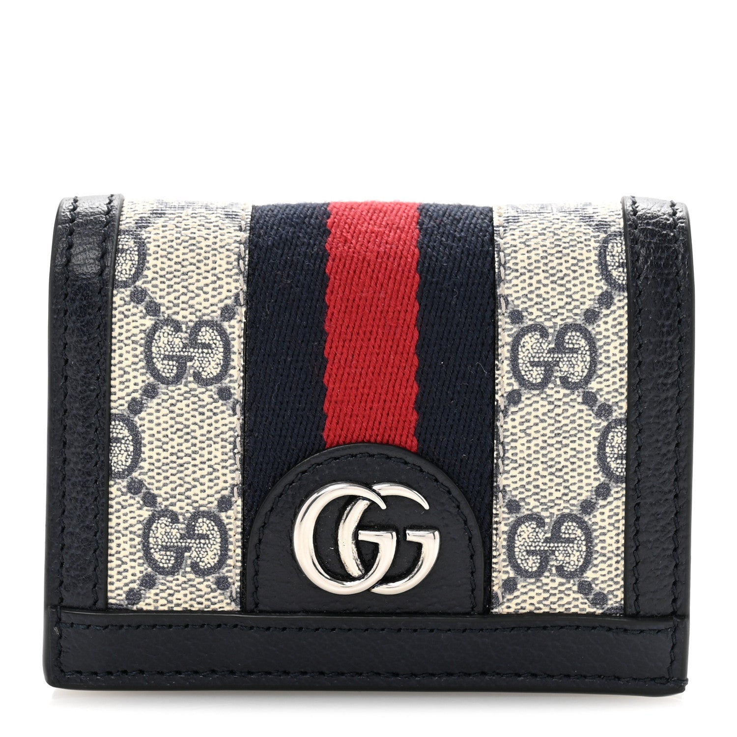 GG Supreme Monogram Textured Dollar Calfskin Web Ophidia  Case Beige Blue