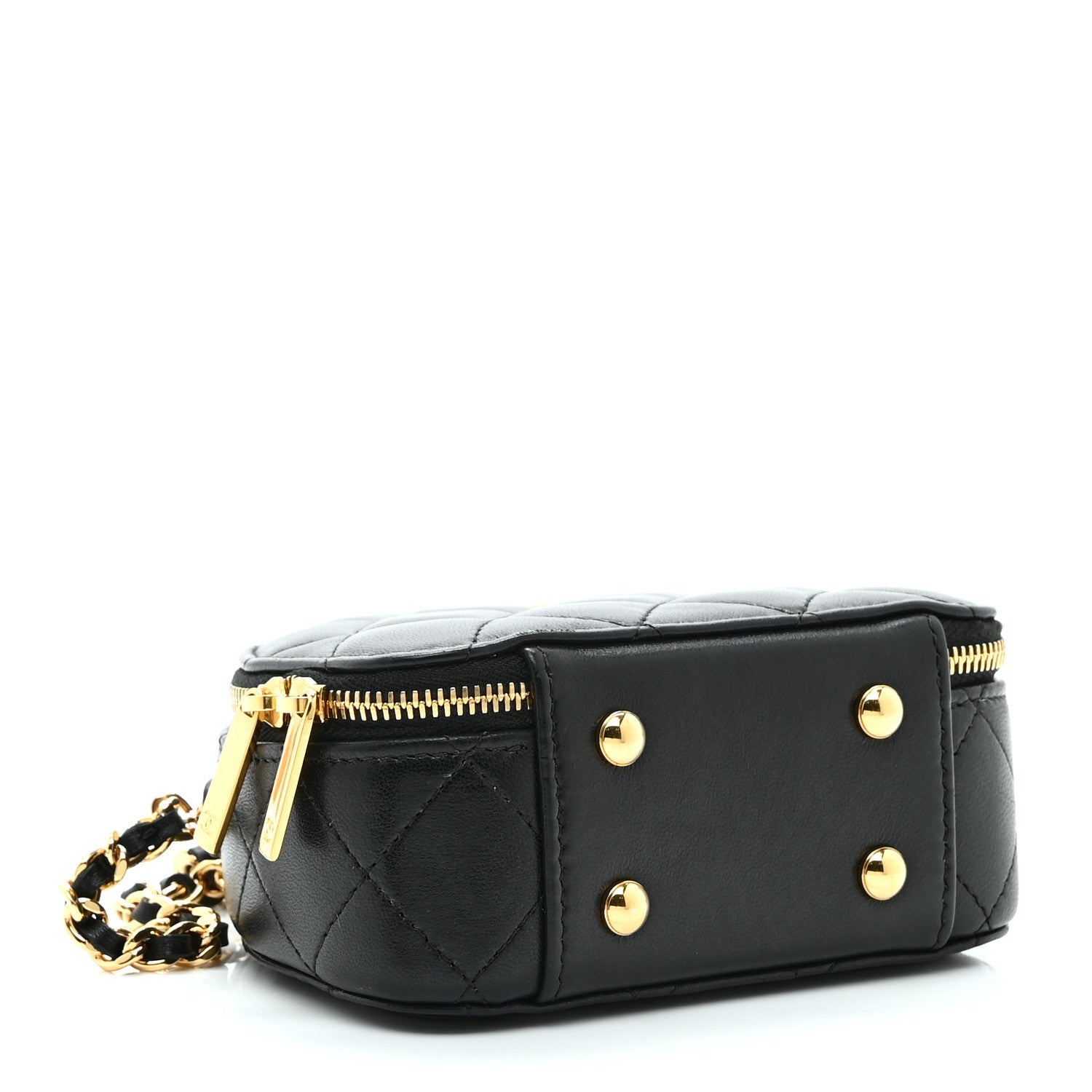 Lambskin Quilted Chic Riviera Top Handle Vanity Case Black