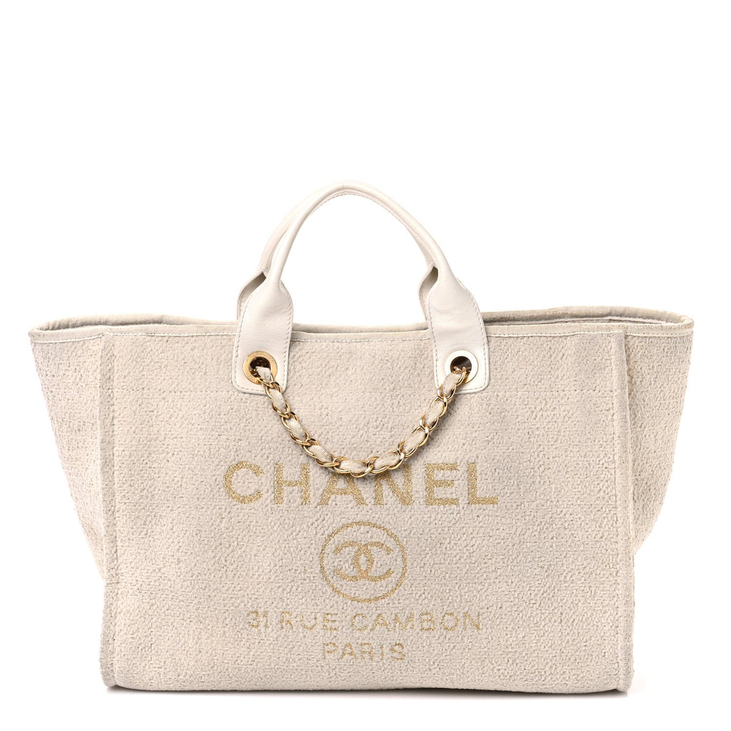 Lurex Boucle Medium Deauville Tote White