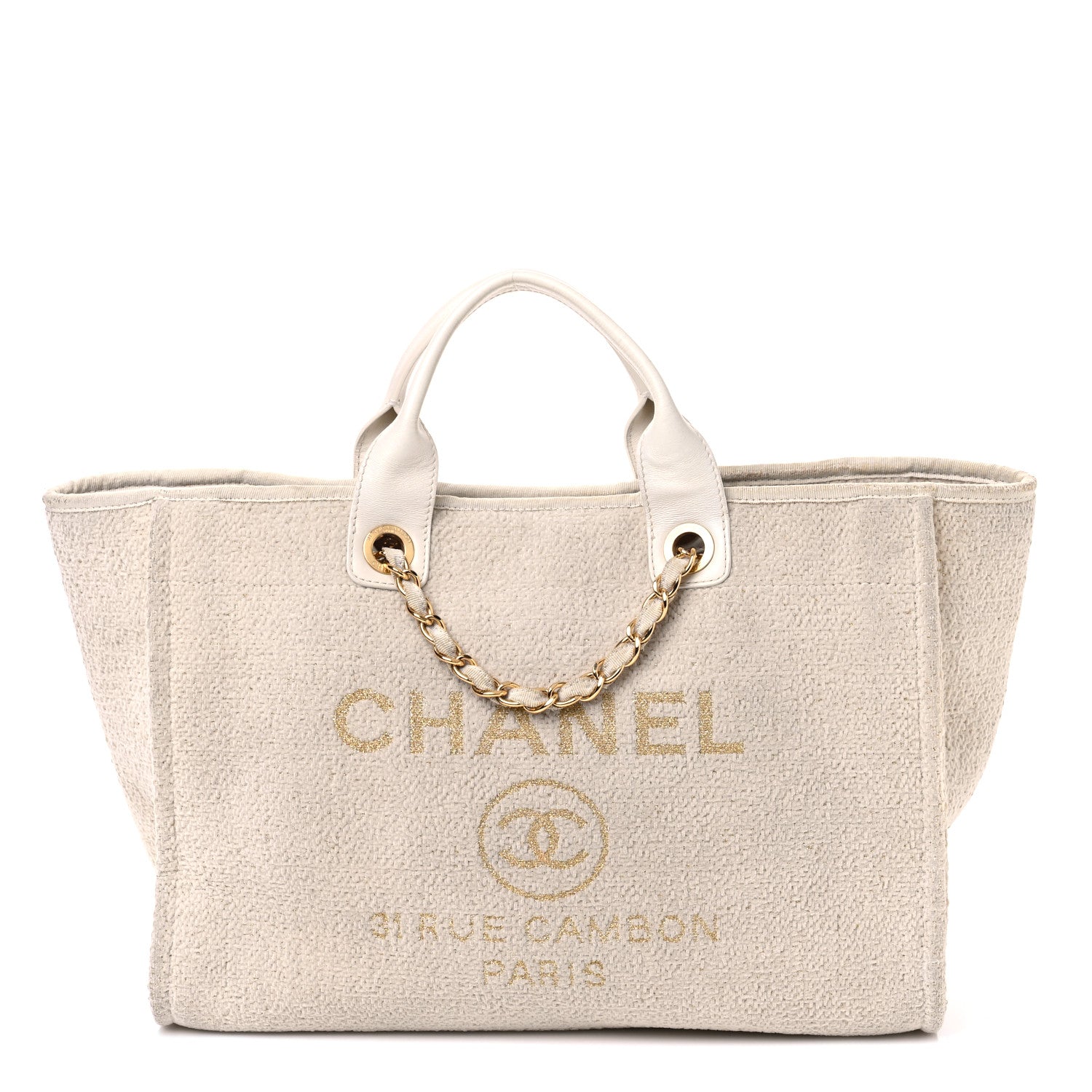 Lurex Boucle Medium Deauville Tote White