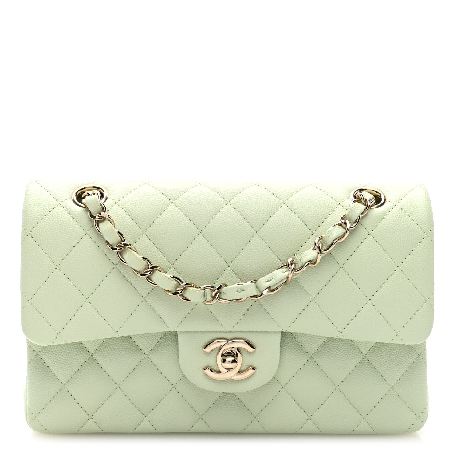 Caviar Quilted Small Double Flap Light Green
