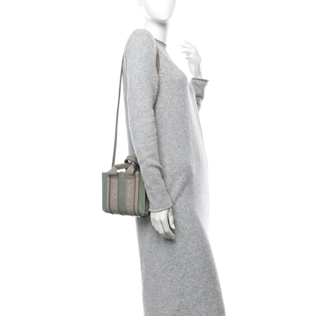 Cotton Calfskin Mini Woody Ribbon Tote Faded Green