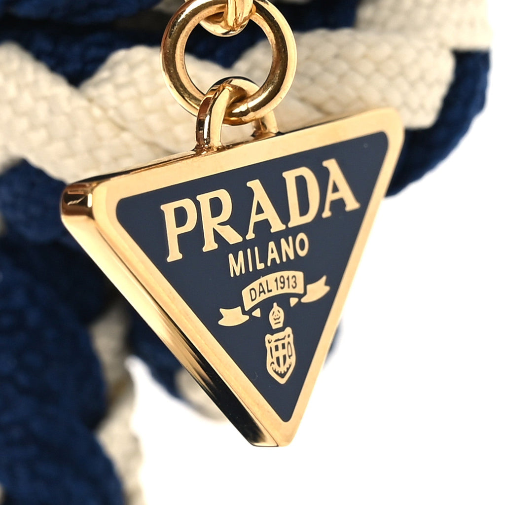 Cotton Striped Metal Triangle Logo Cord Keychain Blue White