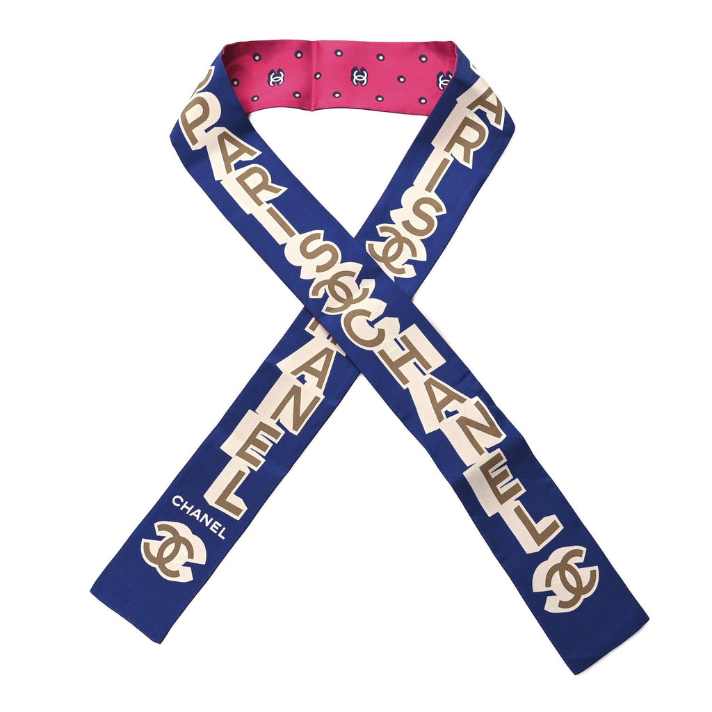 Silk Twill Slim Bandeau Scarf Blue Ecru Beige