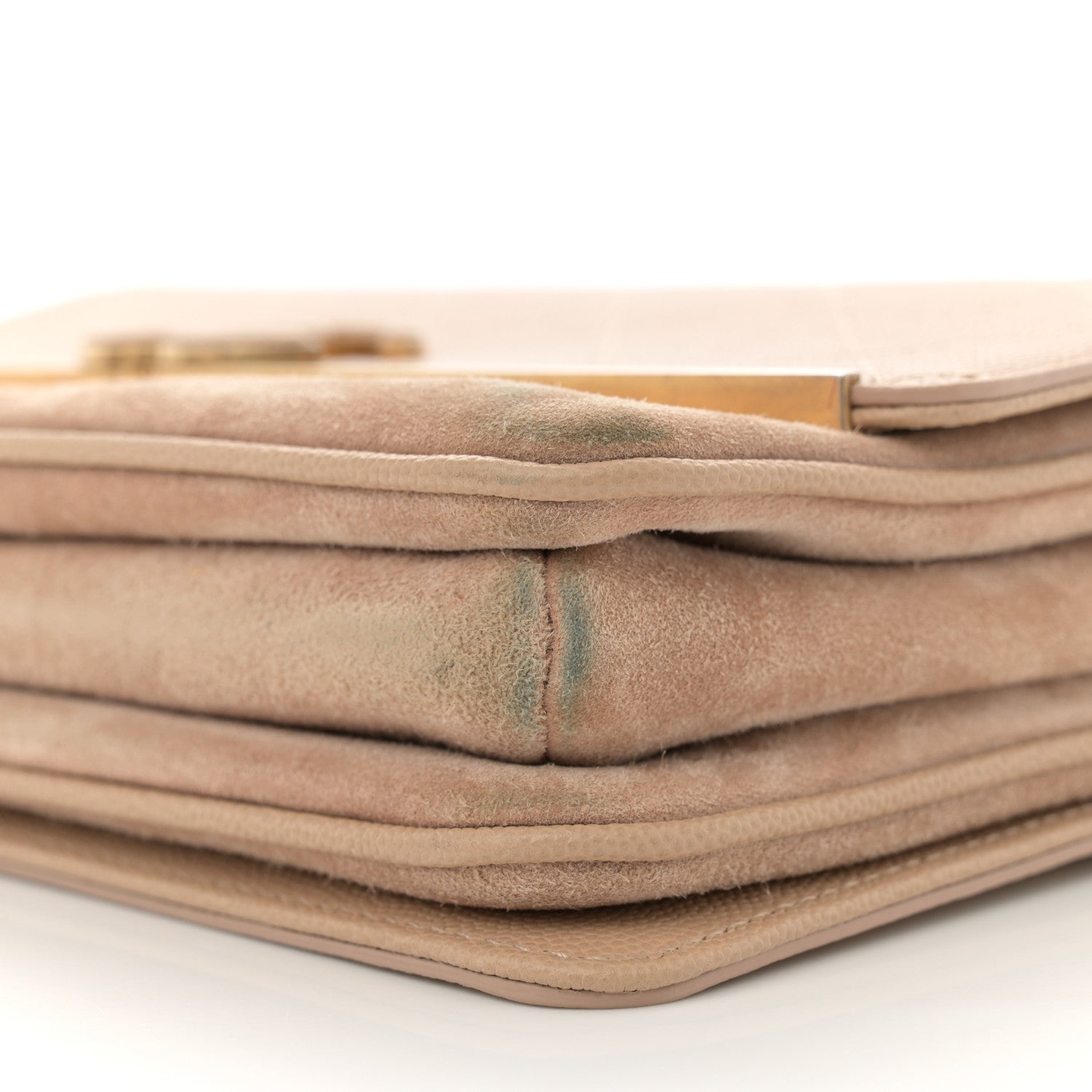 Grained Calfskin Stitched Enamel CC Flap Bag Beige