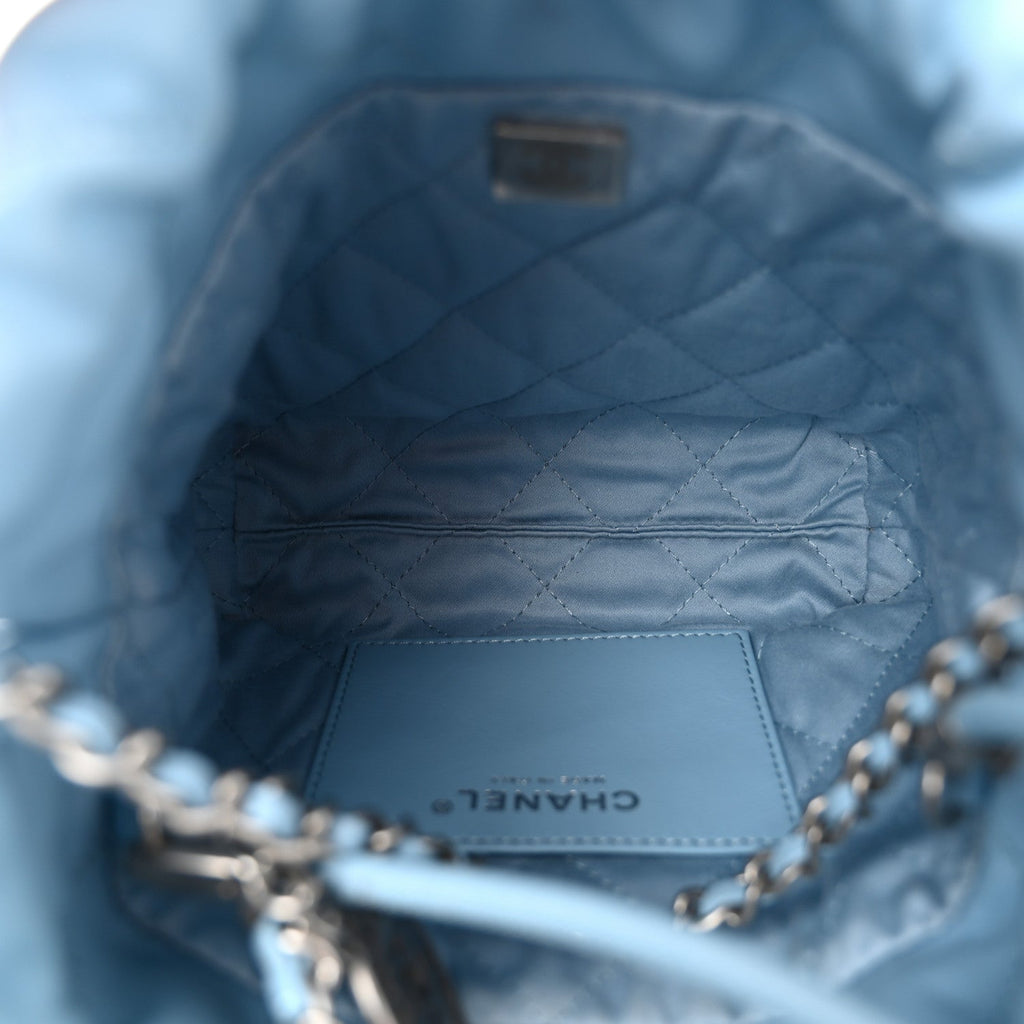 Shiny Calfskin Quilted Mini Chanel 22 Light Blue