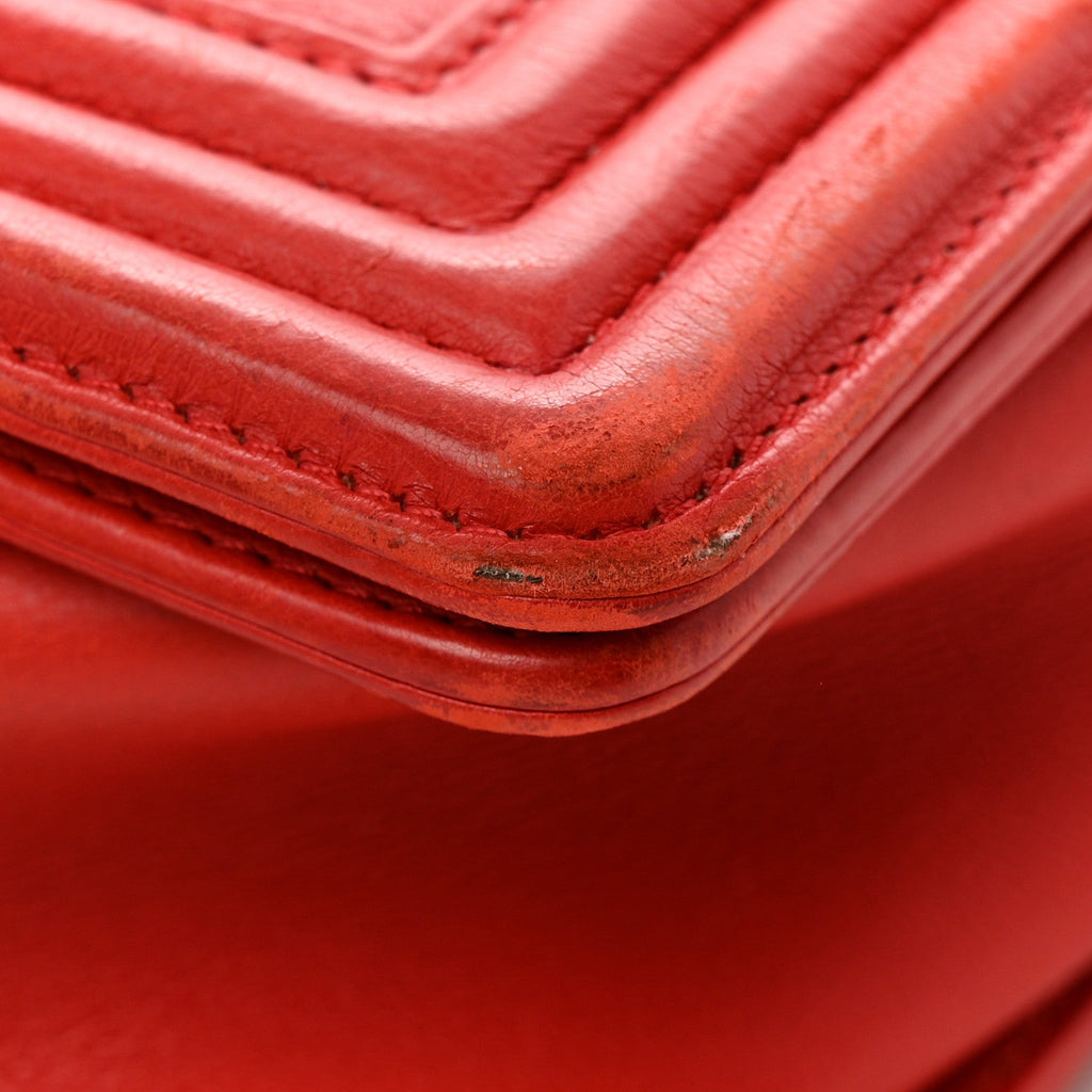 Calfskin Double Stitch New Medium Boy Flap Red