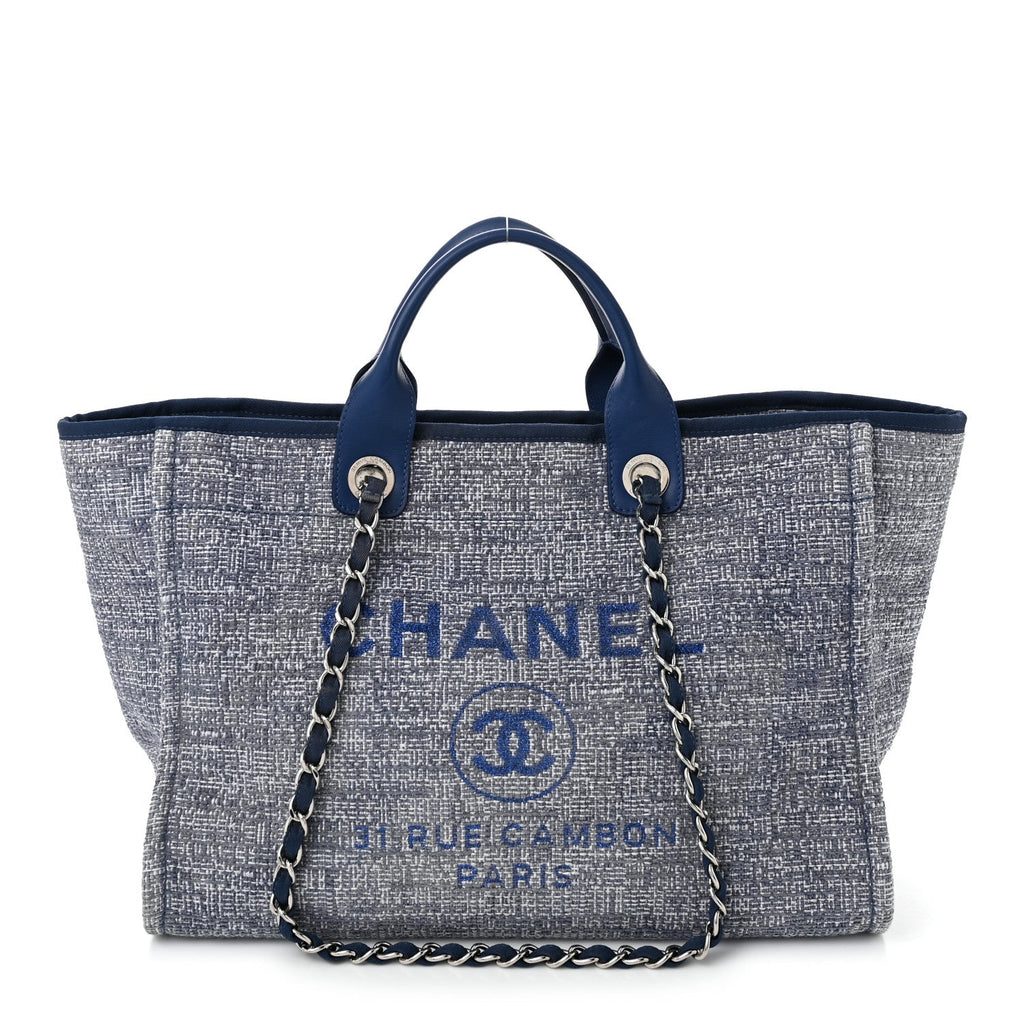 Woven Straw Raffia Medium Deauville Tote Blue