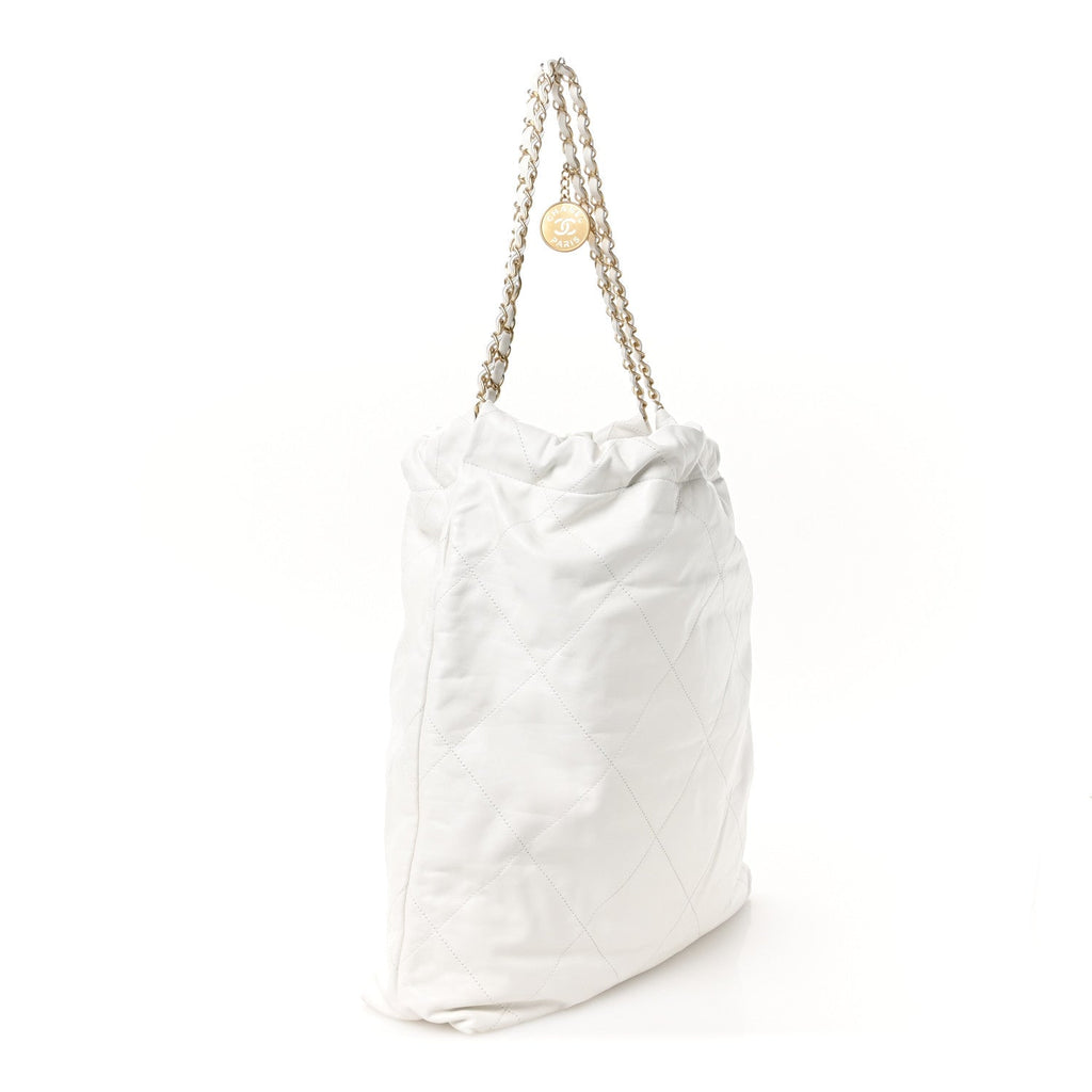 Shiny Calfskin Quilted Large Chanel 22 White
