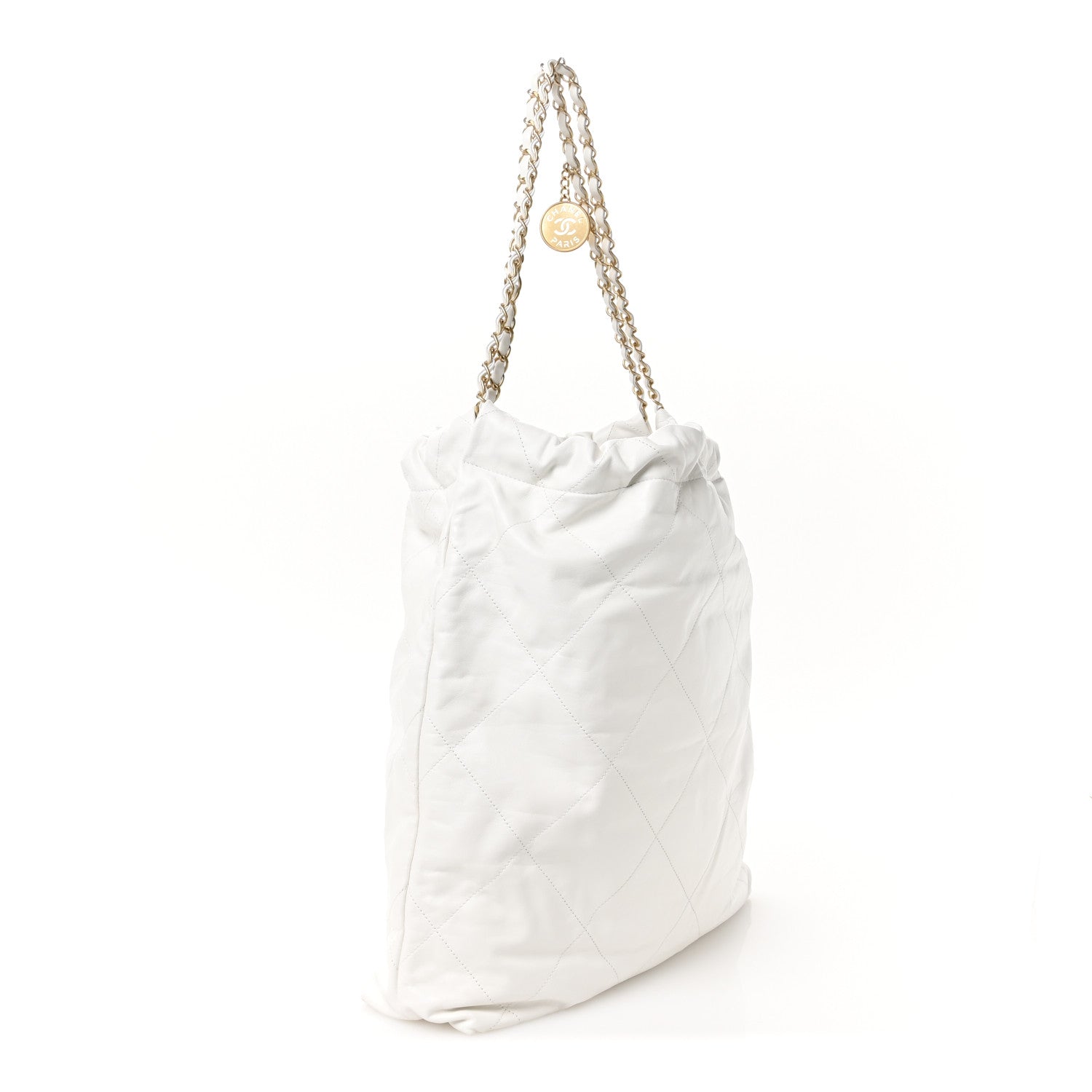Shiny Calfskin Quilted Large Chanel 22 White