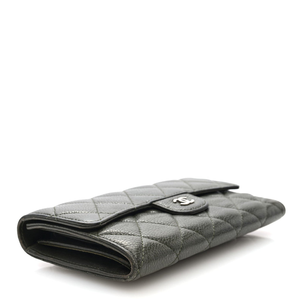 Caviar Quilted Large Flap Wallet Dark Green