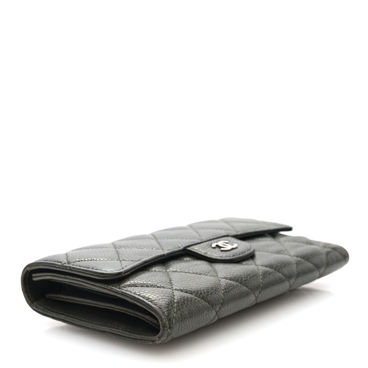 Caviar Quilted Large Flap Wallet Dark Green