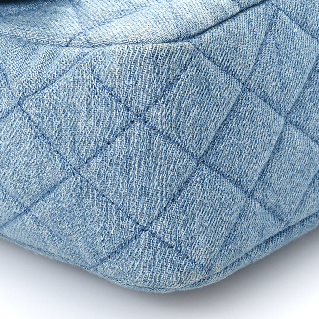 Denim Quilted Mini Pearl Crush Flap Blue