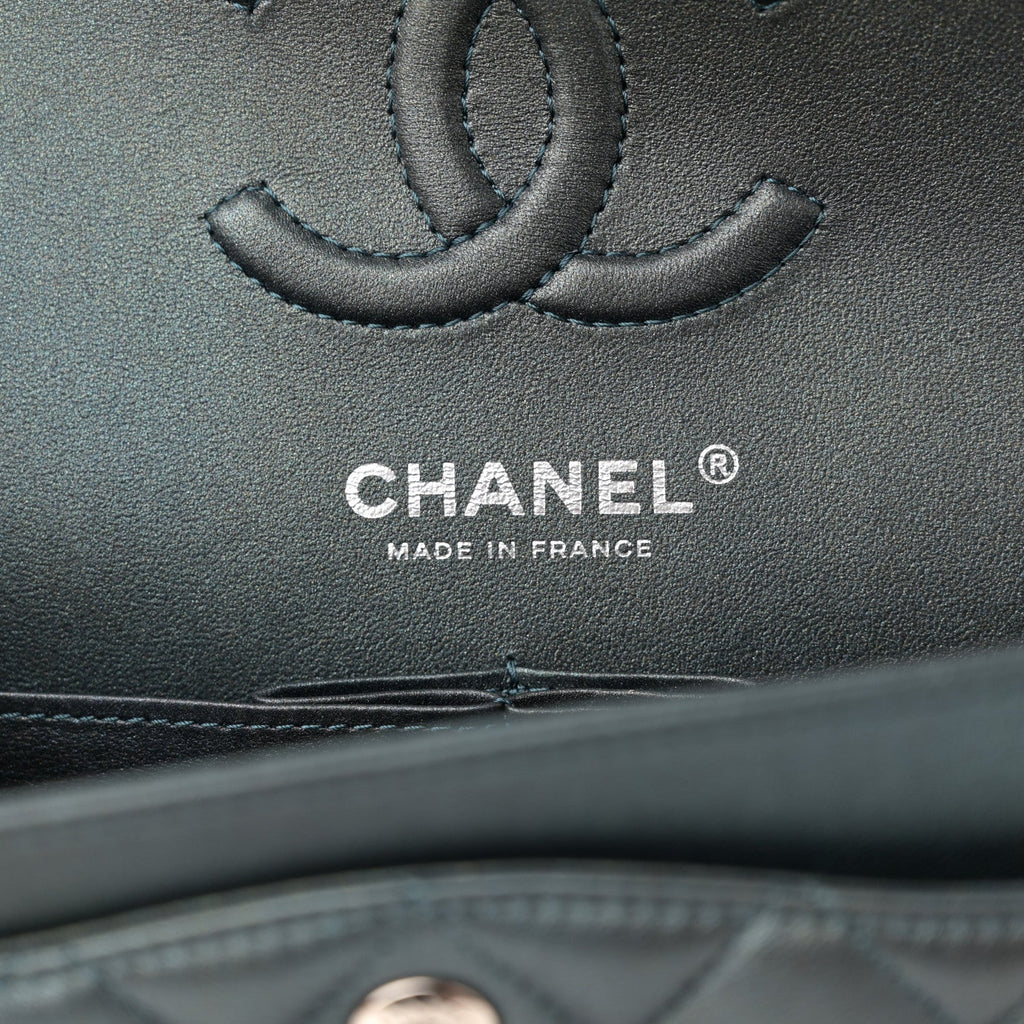 Iridescent Lambskin Quilted Small Double Flap Green