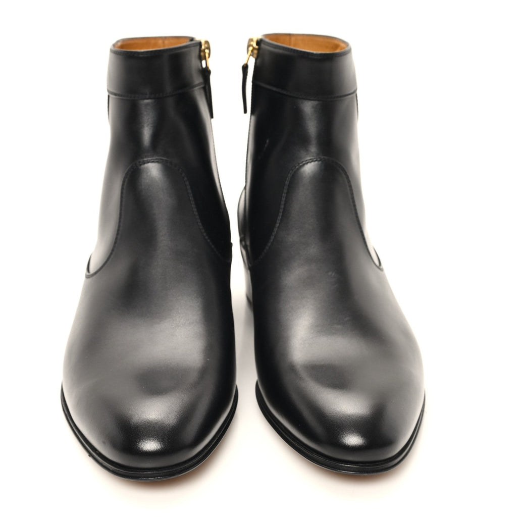 New Waxed Calfskin Mens Adel GG Ankle Boots 9 Black