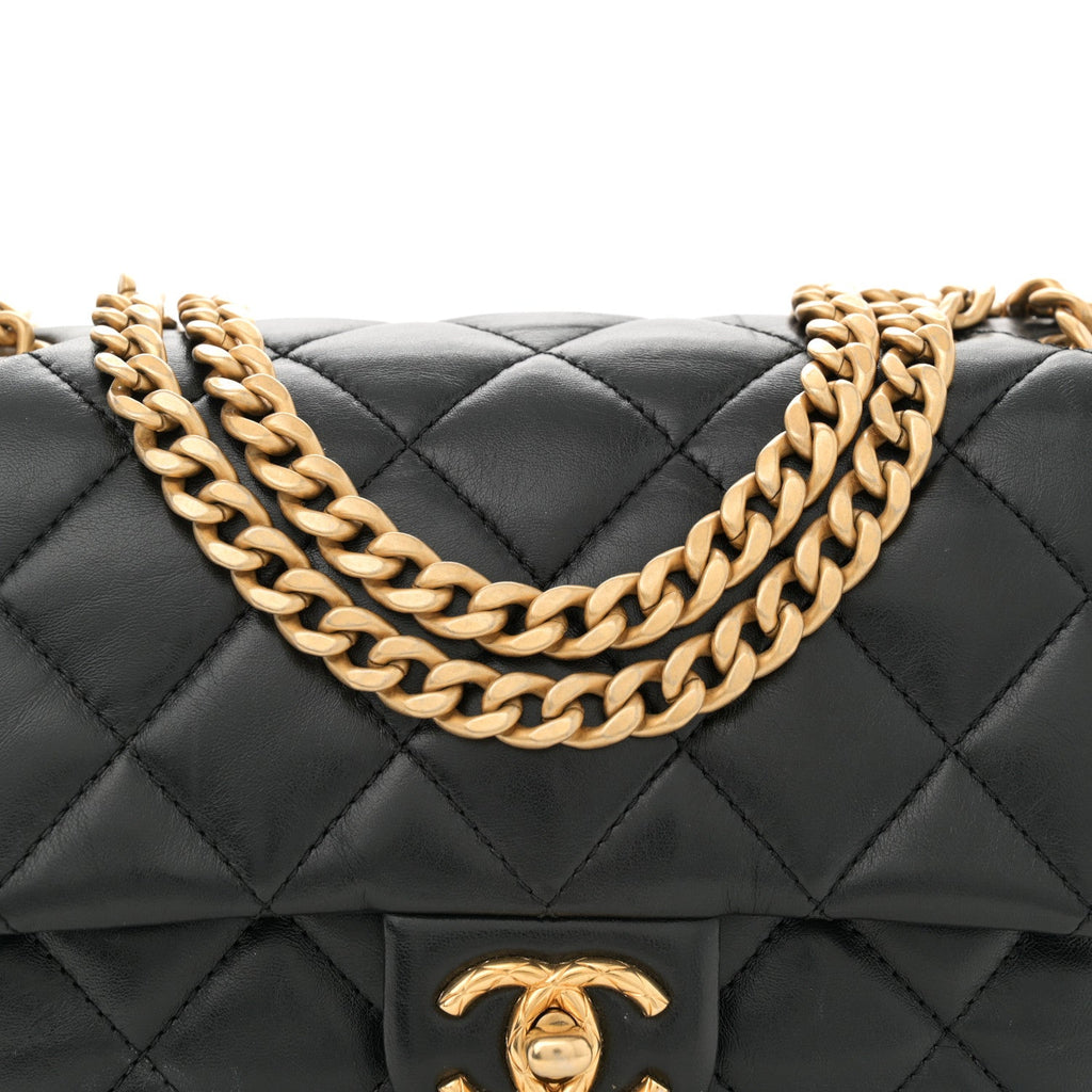 Lambskin Quilted Small Pillow Crush Flap Black